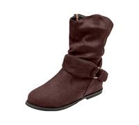 FGUUTYM Bottines de cowboy en daim pour femme - Avec boucle - Bottes d'automne - Bottes western élégantes et classiques - Bottines à enfiler - Bottes mi-hautes - Bottes d'hiver courtes - Pointure 35