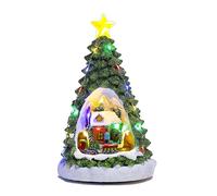 FGUUTYM Décorations de Noël musicales avec train rotatif Arbre de Noël Village Maison de 9,5 pouces Arbre de Noël avec lumières multicolores pour table à la maison Bureau décoratif de Noël (A, taille