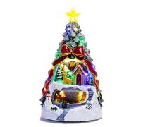 FGUUTYM Décorations de Noël musicales avec train rotatif Arbre de Noël Village Maison de 9,5 pouces Arbre de Noël avec lumières multicolores pour table à la maison Bureau décoratif de Noël (B, taille