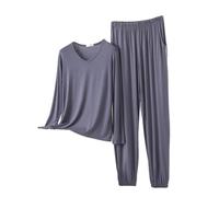 FGUUTYM Ensemble de vêtements d'intérieur à manches longues grande taille pour femme, design fin, couleur unie, pantalon à manches longues, ensemble deux pièces robe en satin, a, XXL