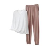 FGUUTYM Ensemble de vêtements d'intérieur à manches longues grande taille pour femme, design fin, couleur unie, pantalon à manches longues, ensemble deux pièces robe en satin, j, M
