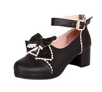FGUUTYM Mary Jane Chaussures basses à talon haut pour fille et femme Chaussures de princesse mignonnes et élégantes Chaussures de princesse Chaussures de vêtements Dentelle Nœud Perle Fraise
