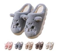 FGUUTYM Pantoufles d'hiver pour femme et homme - En coton - Mignon chat - Chaudes - En feutre - Unisexe - Doux et confortables - Antidérapants - Doublées en polaire - Mocassins moelleux, gris, 44 EU