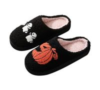 FGUUTYM Pantoufles pour homme et femme avec imprimé amusant d'Halloween, pantoufles d'hiver en peluche doublées en feutre chaud pantoufles d'hiver douces en mousse à mémoire de forme pantoufles