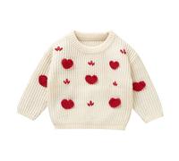 FGUUTYM Pull tricoté à col roulé avec fermeture éclair pour bébé garçon et fille - Motif d'amour - Trois motifs d'amour - Fait à la main, beige, 6-9 mois