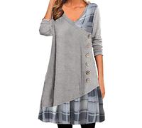 FGUUTYM Robe d'automne habillée à manches longues et col en V pour femme, gris, M