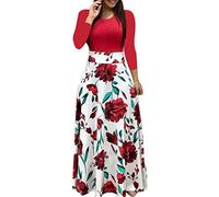 FGUUTYM Robe longue pour femme à motif floral et manches imprimées, style bohème, tendance, robe longue pour femme, robe chemise grande taille, Rouge, XXL