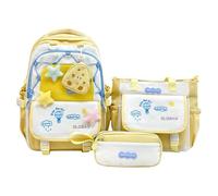 FGUUTYM Sac à dos pour enfant fille 3 pièces avec boîte à repas, trousse et sac pour écouteurs - Joli sac à livres - Sac d'école pour maternelle et fille (jaune, A)