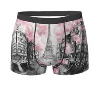 Fgwaauh Boxer Paris Street Tour Eiffel rose floral pour homme Sous-vêtements respirants extensibles avec taille élastique confortable, Noir , S