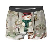 Fgwaauh Boxer pour homme avec motif hibou debout sur un bonhomme de neige respirant extensible avec taille élastique confortable, Noir , S