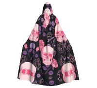 Fgwaauh Cape à capuche de 147,3 cm avec capuche, tête de mort rose violette, unisexe, cape à capuche pleine longueur pour Halloween, fête, cosplay, cape de costume