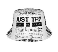 Fgwaauh Chapeau bob unisexe tendance Never Give Up Chapeau de plage Chapeau de soleil Esthétique Chapeau de pêche pour hommes, femmes, adolescents Noir