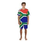 Fgwaauh Ensemble de pyjama pour homme, motif drapeau de l'Afrique du Sud, short et pantalon de nuit, pyjama d'été, pantalon cool, court, Noir , XL