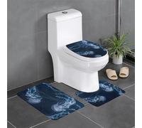 Fgwaauh Jellyfish In Deep Ocean Lot de 3 tapis de salle de bain antidérapants et doux en forme de U pour salle de bain, baignoire, douche