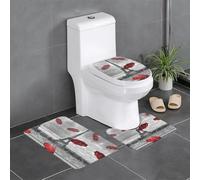 Fgwaauh Lot de 3 tapis de salle de bain avec motif Tour Eiffel rouge et parapluie - Tapis antidérapant et doux - Tapis de toilette en forme de U pour salle de bain, baignoire, douche