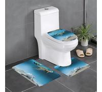 Fgwaauh Lot de 3 tapis de salle de bain en forme de conque de mer, étoile de mer, tortue de mer, tapis antidérapant doux, tapis de toilettes en forme de U pour salle de bain, baignoire, douche