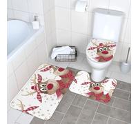 Fgwaauh Lot de 3 tapis de salle de bain en forme de U avec motif élan, tapis de sol et couvercle de toilette