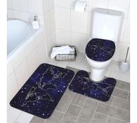 Fgwaauh Lot de 3 tapis de salle de bain en forme de U, tapis de sol et housse pour abattant WC Motif carte du monde