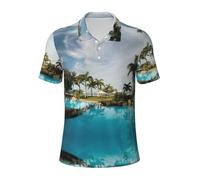 Fgwaauh Polo à manches courtes et col à manches courtes pour homme Motif cocotiers tropicaux, Noir , XXL