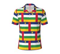 Fgwaauh Polo de golf à manches courtes et col avec drapeau de l'Afrique centrale pour homme, Noir , XXL