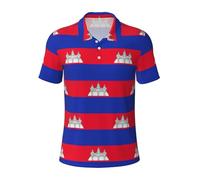 Fgwaauh Polo de golf à manches courtes et col avec drapeau du Cambodge pour homme, Noir , 4XL