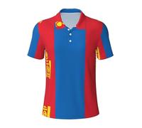Fgwaauh Polo de golf à manches courtes et col avec drapeau mongol pour homme Coupe sèche, Noir , M
