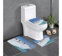 Fgwaauh Snow Mountain Lot de 3 tapis de salle de bain en forme de pingouin antidérapant doux en forme de U pour salle de bain, baignoire, douche