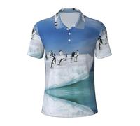 Fgwaauh Snow Mountain Polo de golf à manches courtes et col pour homme Motif pingouin, Noir , L