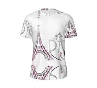 Fgwaauh Tour Eiffel avec Paris Couple Trip Fleurs Floral T-shirt à manches courtes en maille pour homme T-shirt imprimé à manches courtes T-shirts pour hommes, Noir , S
