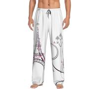 Fgwaauh Tour Eiffel avec Paris Couple Voyage Fleurs Floral Hommes Pantalon de pyjama avec poches Pantalon de pyjama long Jammies Pyjama Lounge Loungewear, Noir , M
