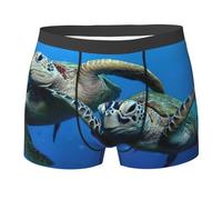 Fgwaauh Two Submarine Turtles Under The Sea Boxer pour homme Respirant Extensible Sous-vêtements Boxer Slip avec taille élastique confortable, Noir , XXL