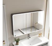 FGXHHS Armoire de Toilette Intelligente avec éclairage LED, Rangement pour Maquillage et médicaments, Fonction antibuée HD, Design Gris élégant (90x13x70cm)