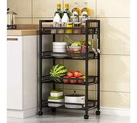 FGXHHS Étagère de Rangement Mobile à 4 Niveaux, Chariot Utilitaire Vintage avec Tour de Rangement en Maille, Panier, roulettes et poignée pour Cuisine, Salle de Bain ou Bureau (Noir)