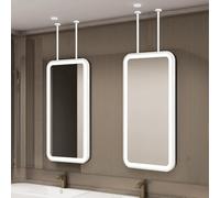 FGXHHS Miroir de Coiffeuse rectangulaire à LED | Miroir Lumineux Mural ou Suspendu au Plafond | Miroir décoratif en Verre avec Cadre en métal Blanc | 3 Couleurs d'éclairage à intensité va