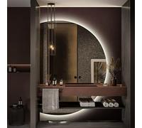 FGXHHS Miroir de Maquillage Demi-Cercle rétroéclairé antibuée, éclairage LED Mural pour Salle de Bain avec lumière réglable, Grand Format sans Cadre, Interrupteur Tactile