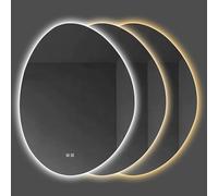 FGXHHS Miroir de Maquillage Ovale irrégulier - Grand Miroir asymétrique, 3 Couleurs, intensité réglable, Fonction antibuée Tactile, Verre HD 75 x 100 cm, incassable, Fixation Murale.