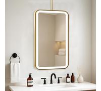 FGXHHS Miroir de Salle de Bain rectangulaire avec éclairage LED, Grand Miroir Mural Suspendu avec Bras articulé au Plafond, miroirs décoratifs avec Cadre en métal doré, Personnalisable (4