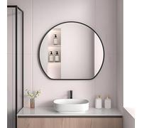 FGXHHS Miroir Mural Demi-Lune, antidéflagrant, Moderne et irrégulier, à Suspendre au-Dessus du lavabo, Cadre en métal, Coupe vers Le Bas (Noir, 80 x 71 cm / 31,5 x 28 po)