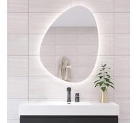 FGXHHS Miroir Mural Ovale irrégulier à LED, Grand Format, éclairage 3 Couleurs réglable, antibuée, étanche IP44, incassable, en Verre, pour Salle de Bain et Autres espaces, 70 x 90 cm.