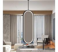 FGXHHS Miroir Ovale Suspendu pour Salle de Bain avec éclairage LED, Cadre en métal Noir et Bras articulé, miroirs flottants pour Salon, miroirs décoratifs muraux (50 cm x 70 cm)