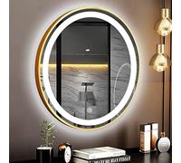 FGXHHS Miroir Rond LED avec éclairage, Coiffeuse Murale éclairée, 3 Couleurs, Fonction mémoire, Or, Noir, Or, 60 cm