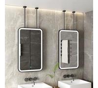 FGXHHS Miroir Suspendu Noir à LED | Grand Miroir rectangulaire rectangulaire avec Cadre en métal et éclairage HD, luminosité réglable, idéal pour la Maison ou la Coiffeuse d'un hôtel (40