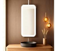 FGXHHS Miroirs Suspendus rectangulaires à éclairage LED | Miroir de Salle de Bain Lumineux avec Cadre en métal Blanc et Bras articulé réglable | Miroir Mural décoratif (40 cm x 70 cm)