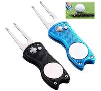 FGXY 2 Pièces Fourchette De Golf, Golf Releve-Pitch Outil Pliable, Outils De Divot De Golf Pliable En Métal Avec Marqueur De Balle Magnetique, Fourchette De Golf Réparation Pliable, Avec Marqueur Ball