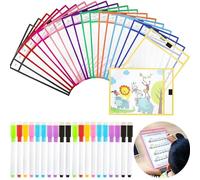 FGXY 40pcs Dry Frotted Pocket Set, 20pcs A4 RéUtilisable Dry Frotted Pocket Multicolore Transparent Plastic Sheet Housse De Protection 20pcs Crayon à RéCurer éCole Bureau Enseignement Enfants