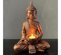 FGXY Bouddha Figurine, Statue de Bouddha thaï en méditation, Statuette de Bouddha Assis avec bougeoir, statue de Bouddha en polyrésine, pour l'intérieur et l'extérieur,Cuivre