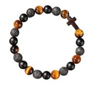 FgY936 Bracelet pour garçons et hommes - Fait à la main - Bracelet réglable en perles œil de tigre - Bijoux pour anniversaire, remise de diplôme, 4 juillet, length-19cm, Cristal