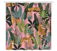 FGYGYK Rideau de douche motif léopard rose, animal sauvage, léopard, guépard, tigre, feuille de palmier tropicale, jungle, forêt tropicale, plante tropicale, bohème, rideaux en polyester, décoration