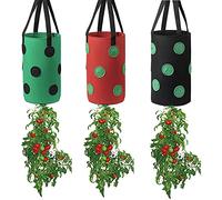 FGYZYP Lot de 3 sacs de plantation à suspendre pour tomates, fraises et légumes multicolores à l'envers avec 12 trous de culture et poignée, sac de suspension pour tomates, piments, maison, jardin