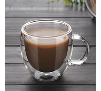 FGYZYP Lot de 4 tasses à café en verre transparent à double paroi isotherme avec grande poignée de 150 ml -pour latte, expresso, cappuccino, thé